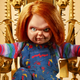 Chucky sits on a gold throne, flanked by the heads of Glen and Tiffany